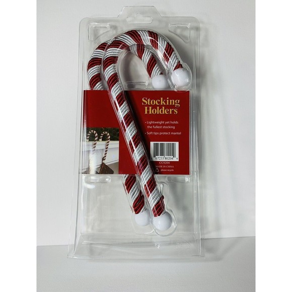 Candy Cane Christmas Stocking Holders Satin Cord Wrap 2 pk Red White Haute Decor - Picture 11 of 16